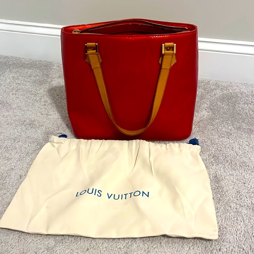 Red patent leather LV shoulder bag